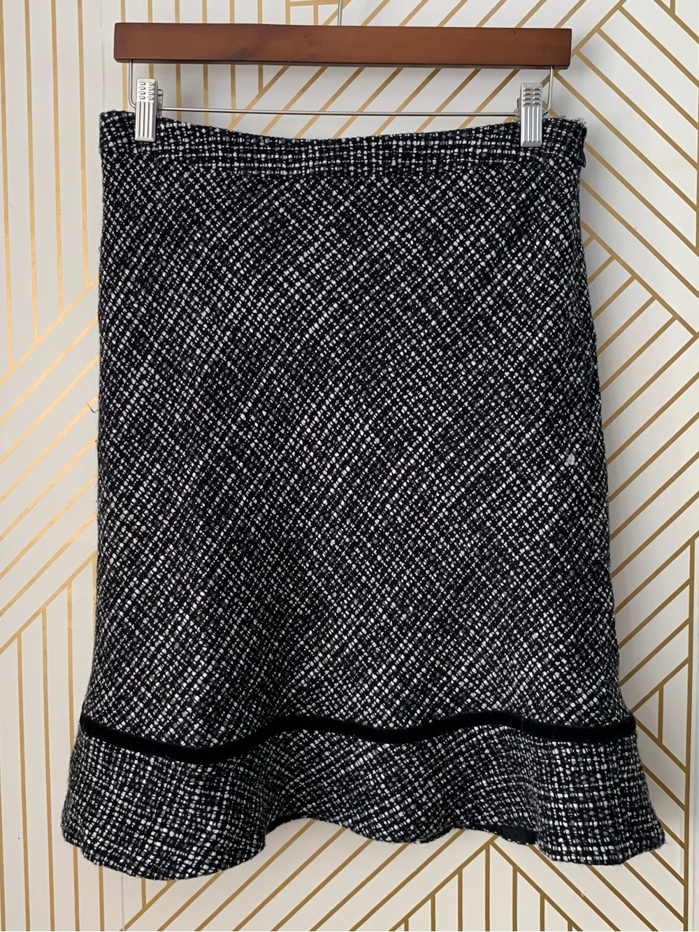 Y2K Gap Black Tweed Flounce midi Skirt Academia preppy fall 2000's office 8